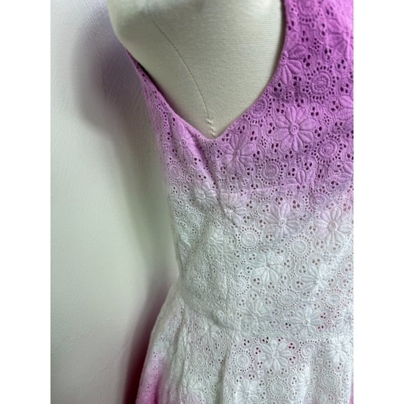 Diane Von Furstenberg Pink Purple‎ Ombre Eyelet Skater Dress Size 8 Coquette - Picture 2 of 13